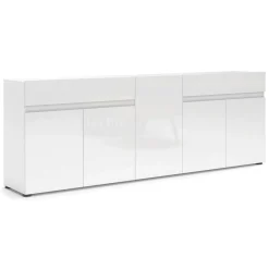 Credenza bianco lucida 225x38x79h cm 5 ante e 2 cassetti - Elenia