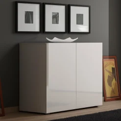 Credenza bianco lucida 90x40x81h cm 1 anta e 4 cassetti - Abig