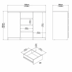 Credenza bianco lucida 120x50x90h cm 2 ante e 4 cassetti - Angelika