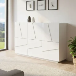 Credenza bianco lucida 124x40x81h cm 2 ante e 4 cassetti - Aksa