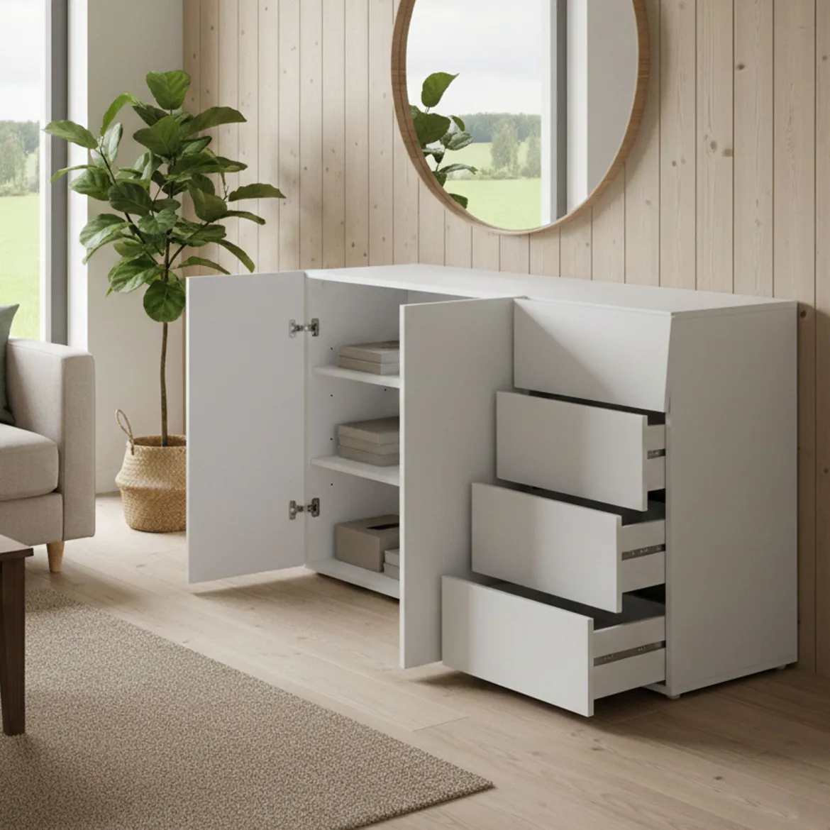 Credenza bianco lucida 135x38x79h cm 3 ante - Amelyah