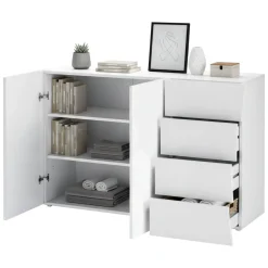Credenza bianco lucida 124x40x81h cm 2 ante e 4 cassetti - Athos