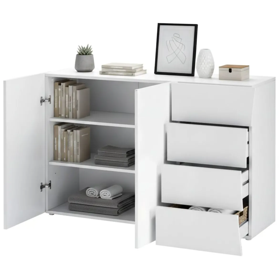Credenza bianco lucida 135x38x79h cm 3 ante - Amelyah