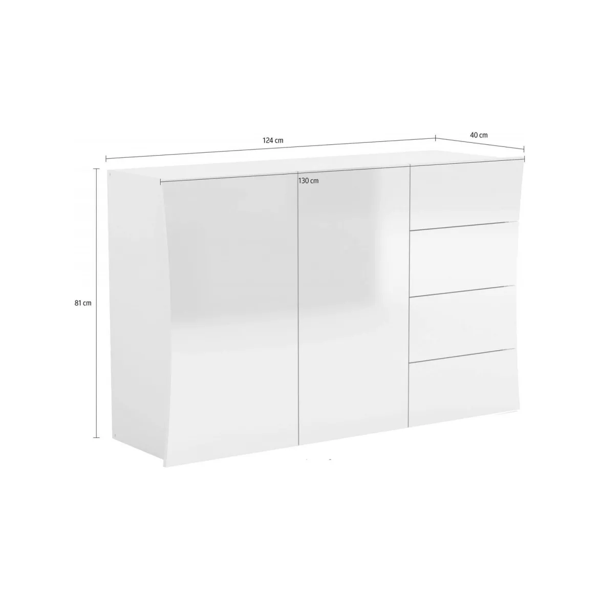 Credenza bianco lucida 135x38x79h cm 3 ante - Amelyah