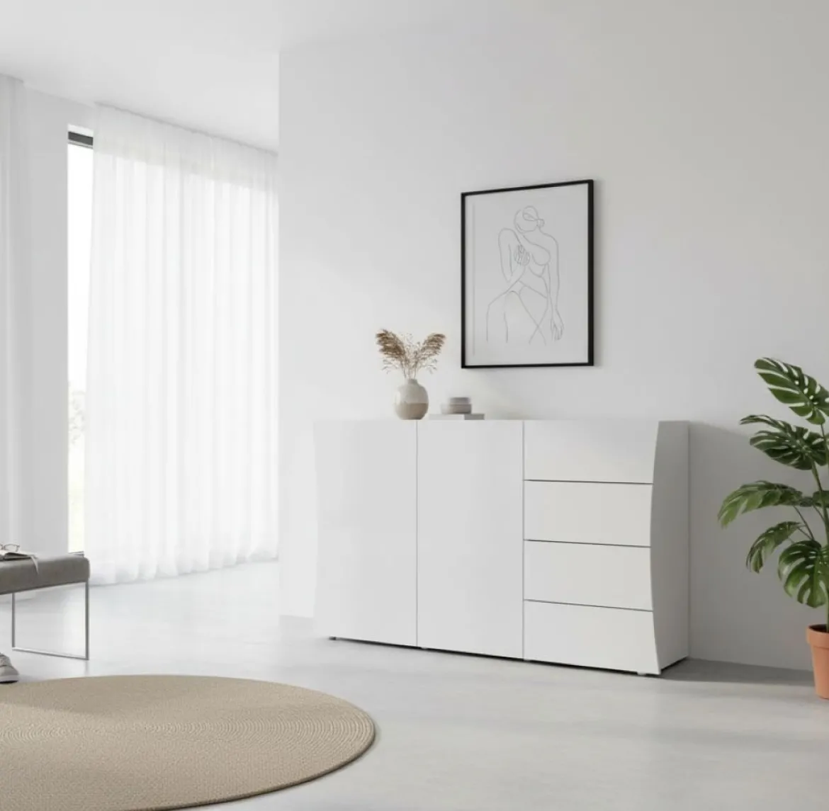 Credenza bianco lucida 135x38x79h cm 3 ante - Amelyah