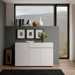 Credenza bianco lucida 140x43x86h cm 2 ante e 3 cassetti - Favonio