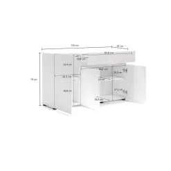 Credenza bianco lucida 140x43x86h cm 2 ante e 3 cassetti - Favonio