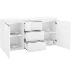 Credenza bianco lucida 150x40x81h cm 2 ante e 3 cassetti - Amoco