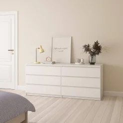 Credenza bianco lucida 153x50x70h cm 6 cassetti - Abacadabra