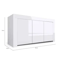 Credenza bianco lucida 170x40x60h cm 2 ante e 3 cassetti - Andie
