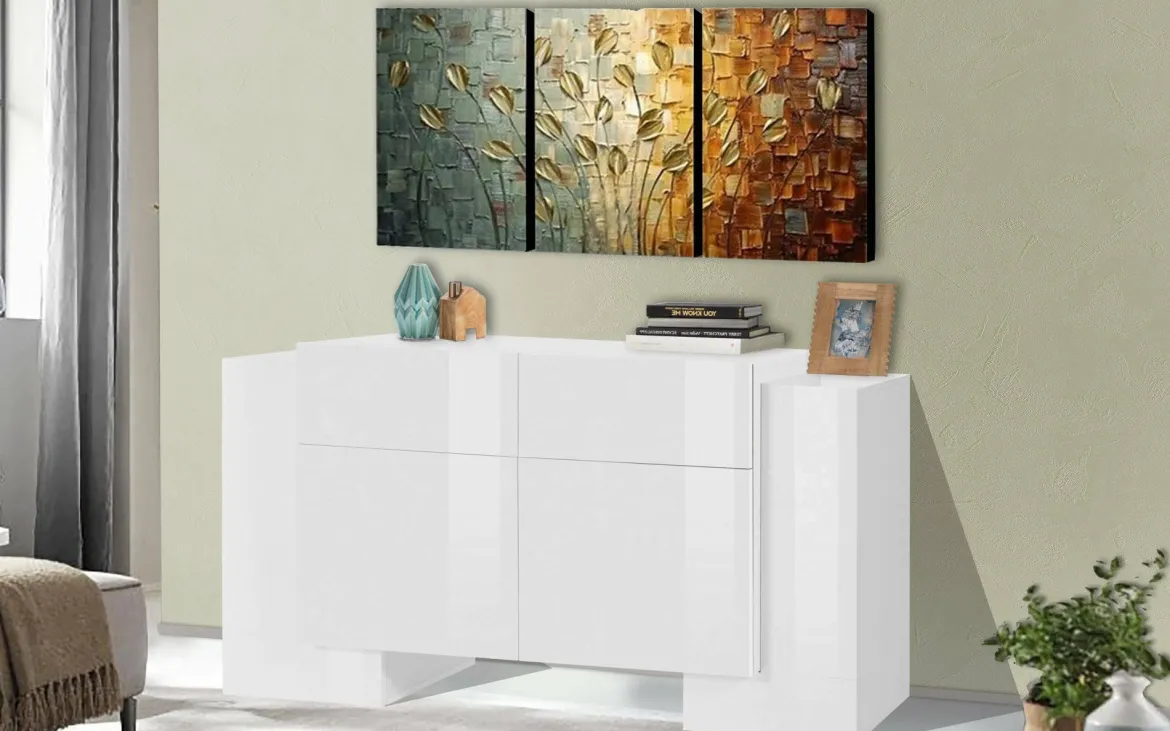 Credenza bianco lucida 170x45x85h cm 5 ante - Arek