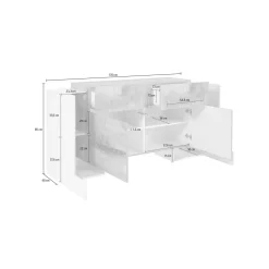 Credenza bianco lucida 170x45x85h cm 5 ante - Arek