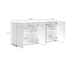 Credenza bianco lucida 180x38x79h cm 4 ante - Amacord