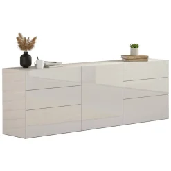 Credenza Bianco Lucido 6 Cassetti Un'anta 170x40x60.2h cm, Apertura Battente e Scorrevole - Agito