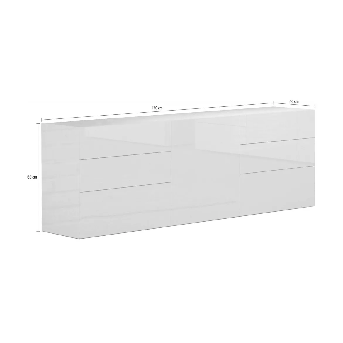 Credenza Bianco Lucido 6 Cassetti Un'anta 170x40x60.2h cm, Apertura Battente e Scorrevole - Agito