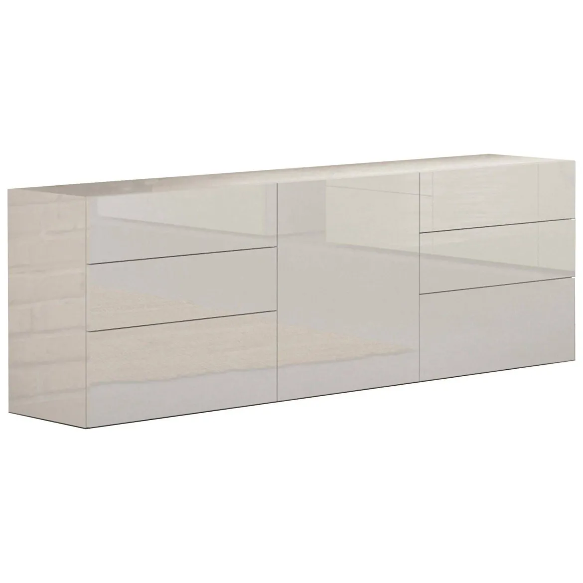 Credenza Bianco Lucido 6 Cassetti Un'anta 170x40x60.2h cm, Apertura Battente e Scorrevole - Agito