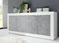 Credenza Bianco Lucido Grigio Cemento 3 Cassetti 2 Ripiani 210x42x85.8h cm, 2 Ante - Pasubio