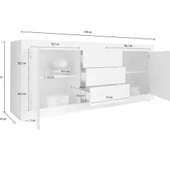 Credenza Bianco Lucido Marrone Pero 3 Ripiani 4 Ante 101.4x42x161.2h cm, 4 Vani - Sampeyre