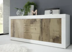 Credenza Bianco Lucido Marrone Pero 3 Ripiani 4 Ante 101.4x42x161.2h cm, 4 Vani - Sampeyre