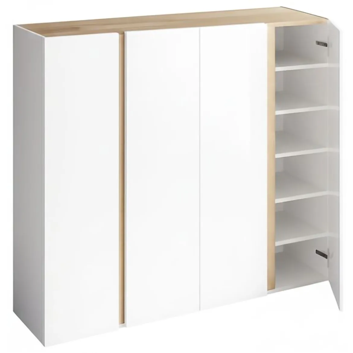 Credenza Bianco Lucido Marrone Rovere 10 Ripiani 12 Vani 140x35x111h cm, 4 Ante - Ghiffa