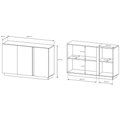 Credenza Bianco Lucido Marrone Rovere 4 Cassetti un Ripiano 138x40x91h cm, Apertura Battente, Scorrevole - Halana