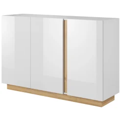 Credenza Bianco Lucido Marrone Rovere 4 Cassetti un Ripiano 138x40x91h cm, Apertura Battente, Scorrevole - Halana