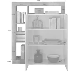 Credenza Bianco Lucido Marrone Rovere 6 Ripiani Apertura Battente 160x35x70h cm, 4 Ante Made in Italy - Swink