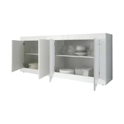 Credenza Bianco Lucido 2 Ripiani 4 Vani 207x43x86h cm, 4 Ante - Poli
