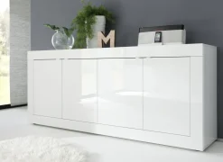 Credenza Bianco Lucido 2 Ripiani 4 Vani 207x43x86h cm, 4 Ante - Poli