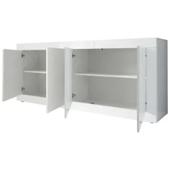 Credenza Bianco Lucido 2 Ripiani 4 Vani 207x43x86h cm, 4 Ante - Poli