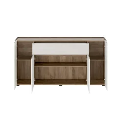 Credenza Bianco Marrone Noce un Cassetto 3 Ripiani 170x40x85h cm, Apertura Battente - Cirimido