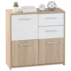 Credenza Bianco Marrone Quercia 2 Cassetti Apertura Battente 77x30x77h cm, 3 Ante - Piglio