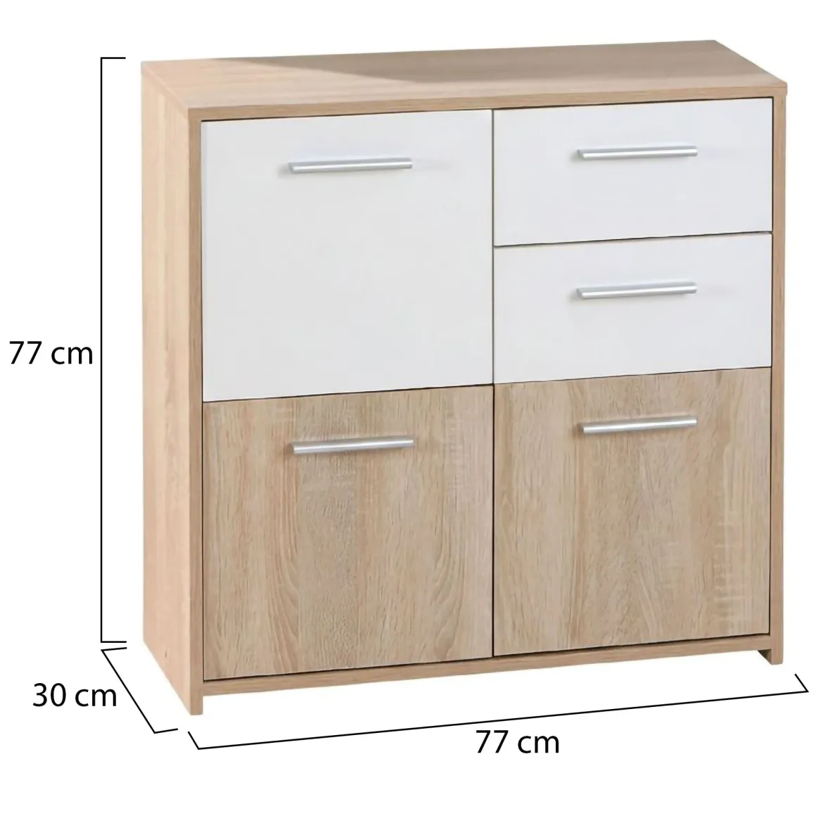Credenza Bianco Marrone Quercia 2 Cassetti Apertura Battente 77x30x77h cm, 3 Ante - Piglio