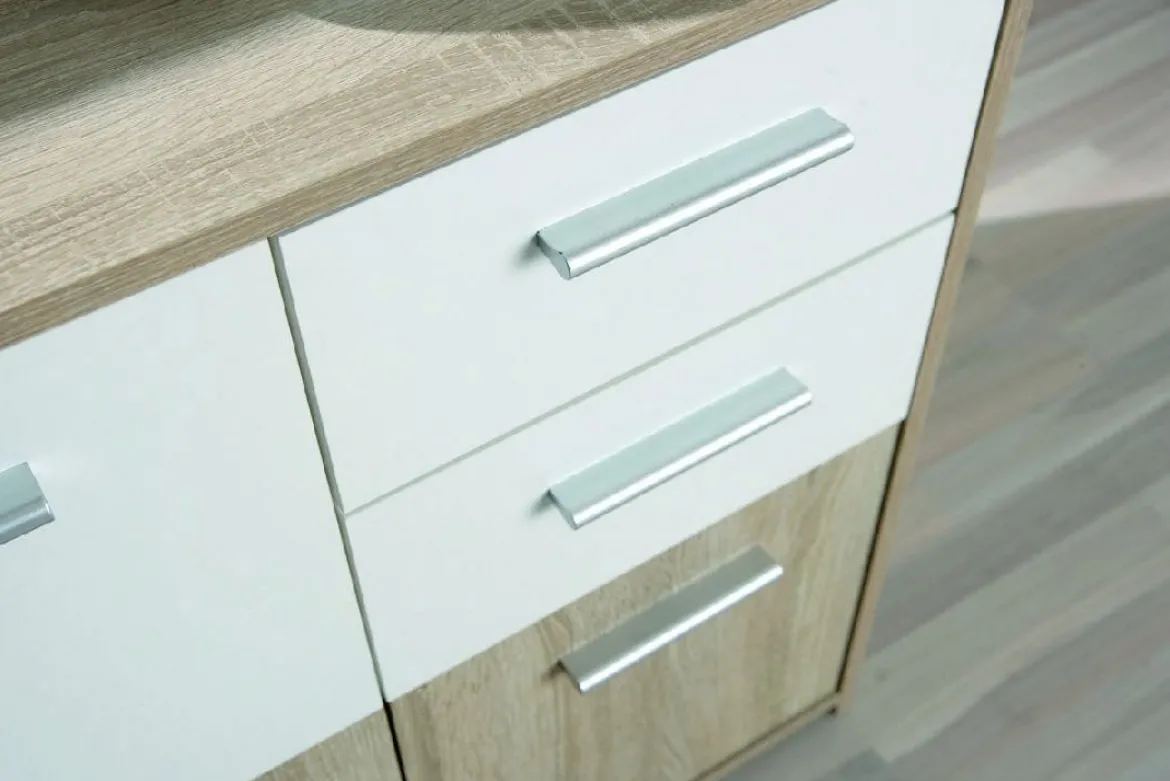 Credenza Bianco Marrone Quercia 2 Cassetti Apertura Battente 77x30x77h cm, 3 Ante - Piglio