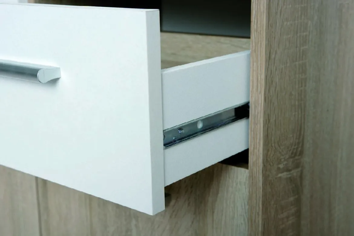 Credenza Bianco Marrone Quercia 2 Cassetti Apertura Battente 77x30x77h cm, 3 Ante - Piglio