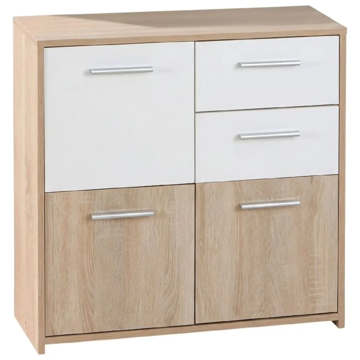 Credenza Bianco Marrone Quercia 2 Cassetti Apertura Battente 77x30x77h cm, 3 Ante - Piglio