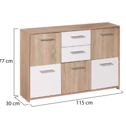 Credenza Bianco Marrone Quercia 2 Cassetti Apertura Battente, Scorrevole 115x30x77h cm, 5 Ante - Pianisi