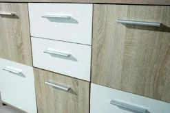 Credenza Bianco Marrone Quercia 2 Cassetti Apertura Battente, Scorrevole 115x30x77h cm, 5 Ante - Pianisi