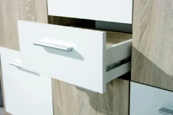 Credenza Bianco Marrone Quercia 2 Cassetti Apertura Battente, Scorrevole 115x30x77h cm, 5 Ante - Pianisi