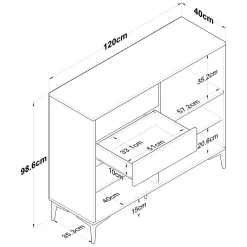 Credenza Bianco Marrone Rovere 2 Cassetti 2 Ripiani 138x50x95h cm, Apertura Scorrevole - Lupara