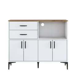 Credenza Bianco Marrone Rovere 2 Cassetti 2 Ripiani 120x40x99h cm, Apertura Battente, Scorrevole - Cavriana