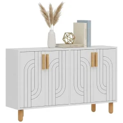 Credenza Bianco Marrone Rovere 2 Ripiani 4 Ante 120x30x74h cm, 4 Vani - Venerina