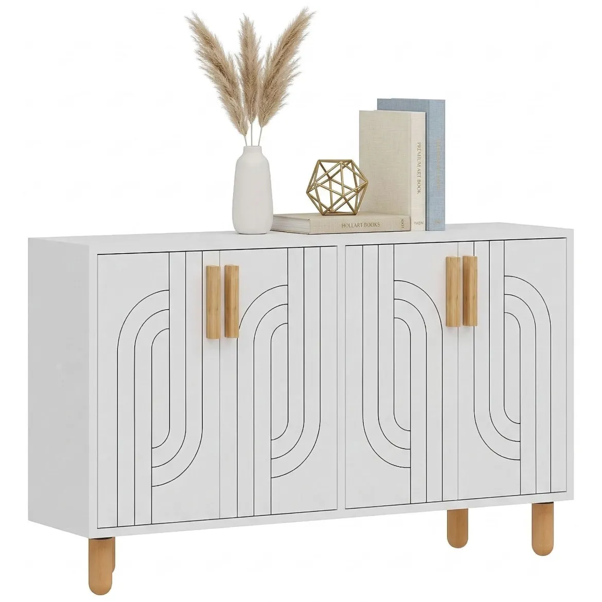 Credenza Bianco Marrone Rovere 2 Ripiani 4 Ante 120x30x74h cm, 4 Vani - Venerina