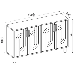 Credenza Bianco Marrone Rovere 2 Ripiani 4 Ante 120x30x74h cm, 4 Vani - Venerina