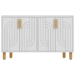 Credenza Bianco Marrone Rovere 2 Ripiani 4 Ante 120x30x74h cm, 4 Vani - Venerina