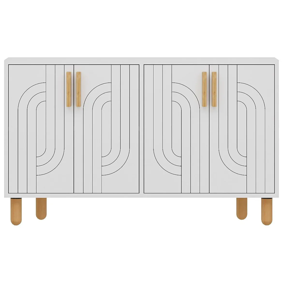 Credenza Bianco Marrone Rovere 2 Ripiani 4 Ante 120x30x74h cm, 4 Vani - Venerina