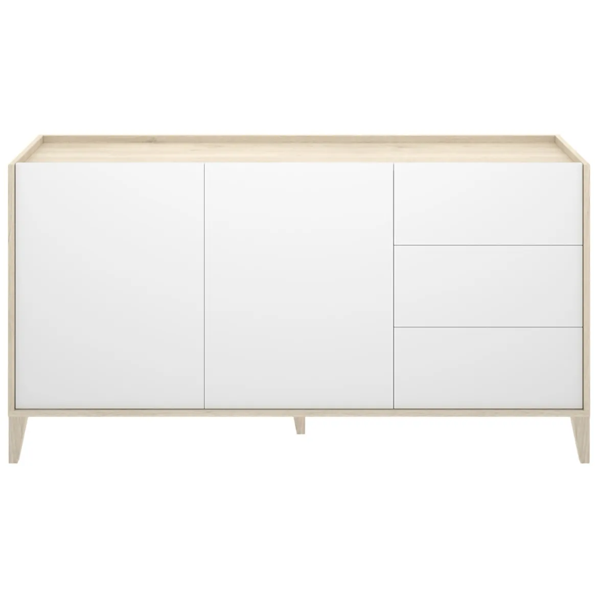 Credenza Bianco Marrone Rovere 3 Cassetti un Ripiano 40x150x78h cm, Apertura Battente, Scorrevole - Cadillac