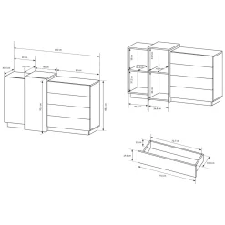 Credenza Bianco Marrone Rovere 4 Cassetti 3 Ripiani 154x41x88h cm, Apertura Battente, Scorrevole - Barone