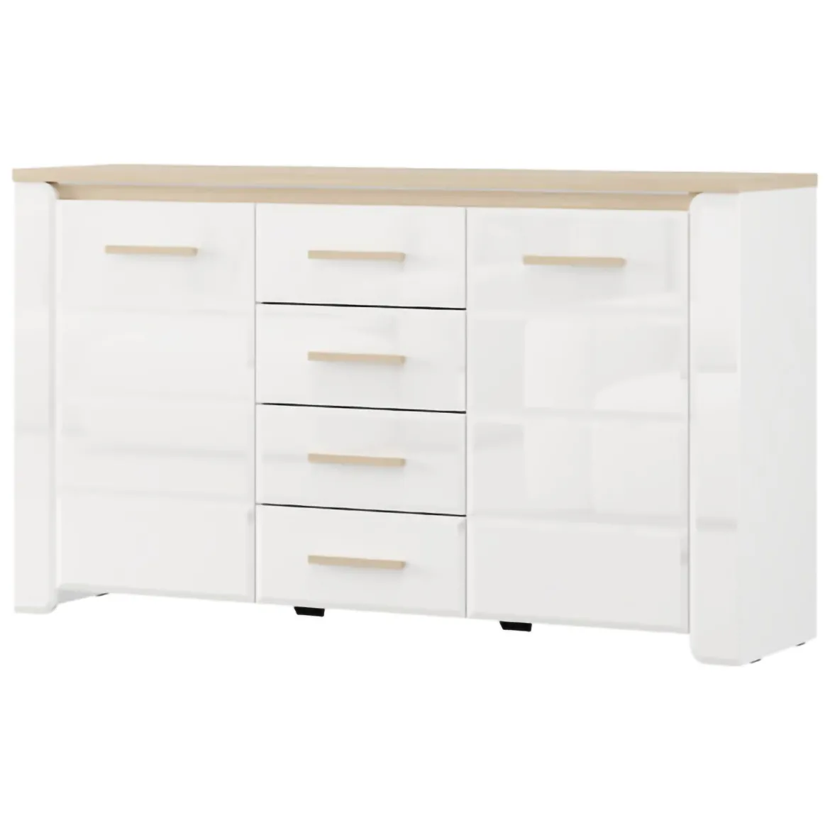 Credenza Bianco Marrone Rovere 4 Cassetti 3 Ripiani 154x41x88h cm, Apertura Battente, Scorrevole - Barone