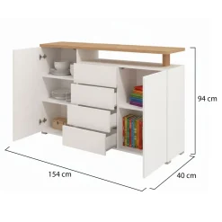 Credenza Bianco Marrone Rovere 4 Ripiani 6 Vani 43x81x138h cm, 3 Ante - Cleburne